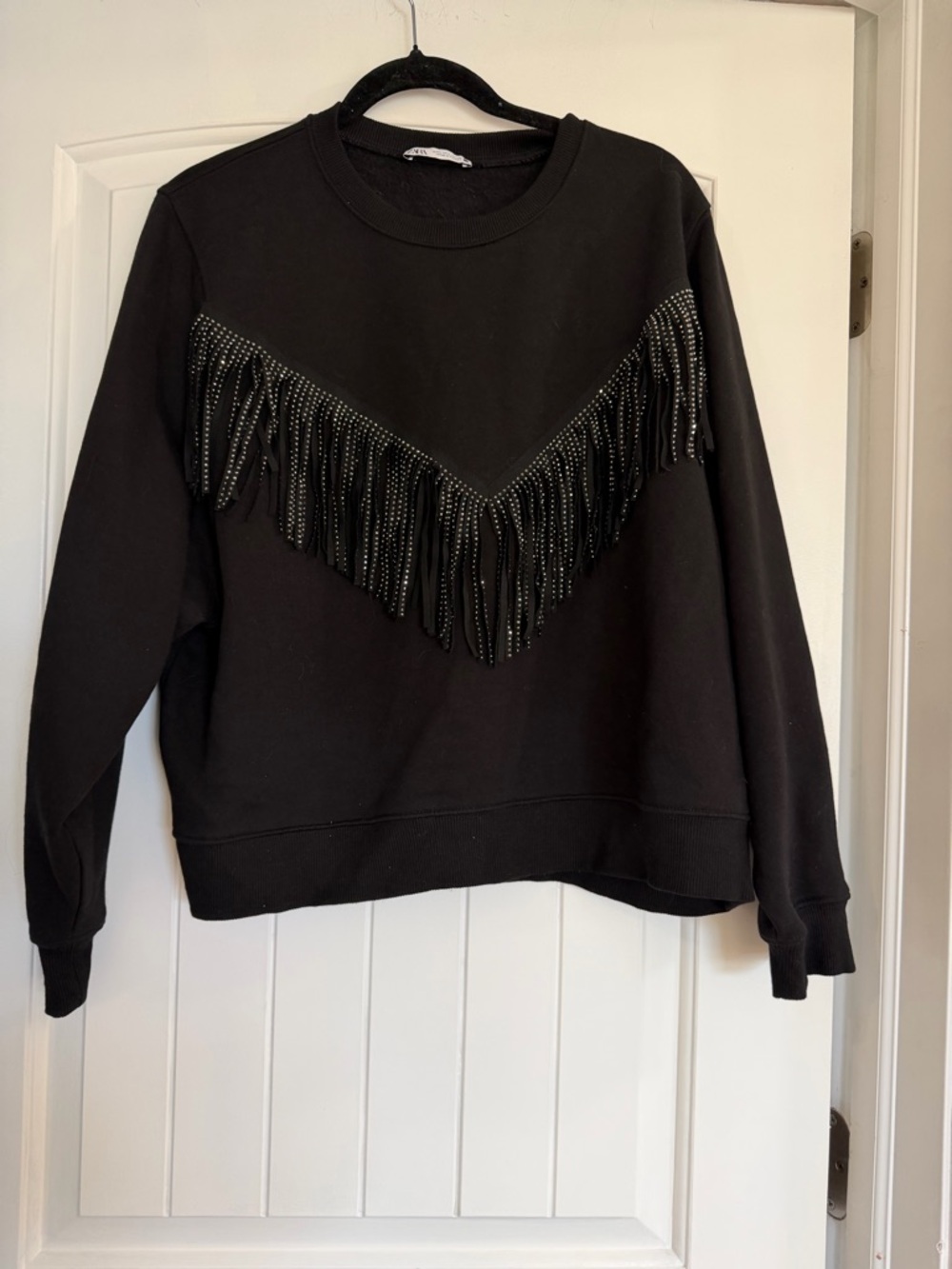 Zara Black Fringe Embellished Sweatshirt